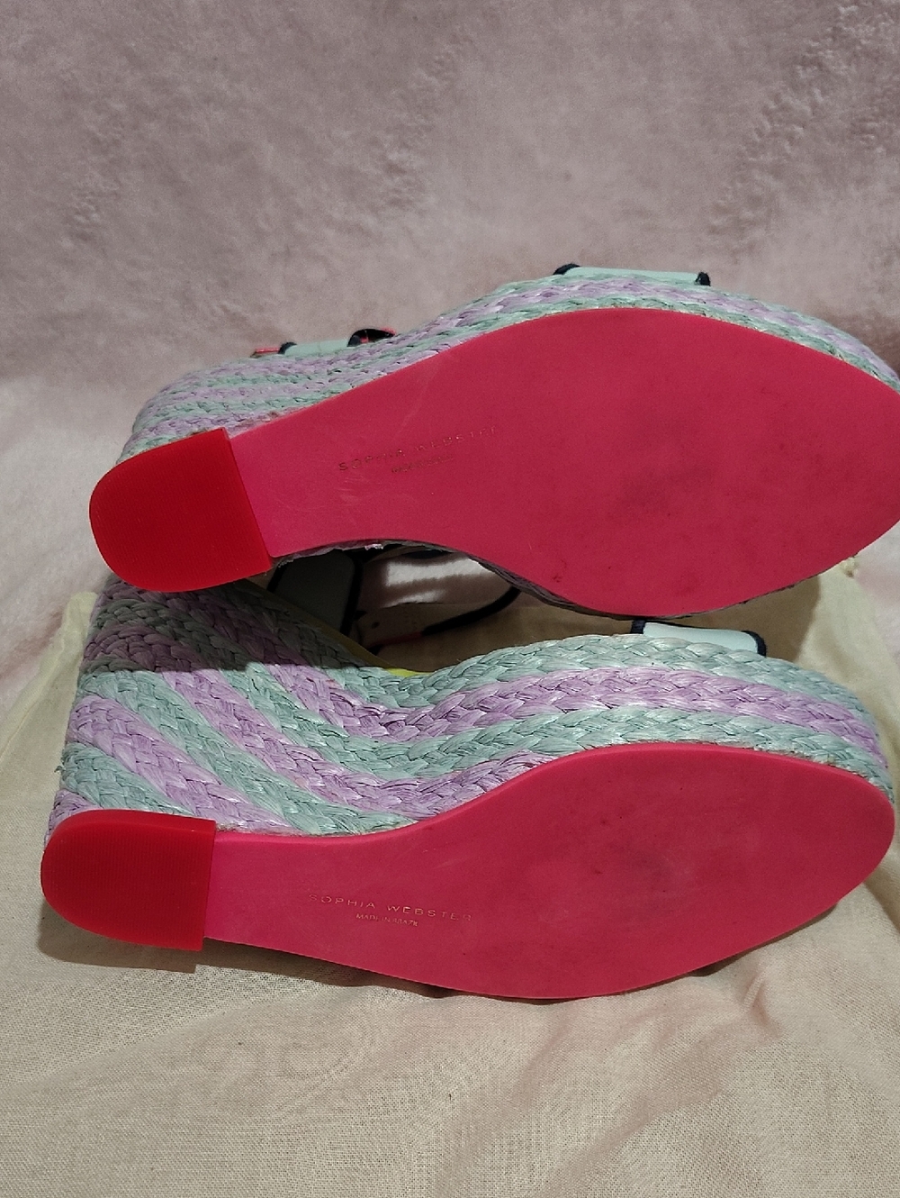 Sophia Webster Pastel Braided Platform Sandals - Blue, Yellow & Pink - Picture 8 of 10